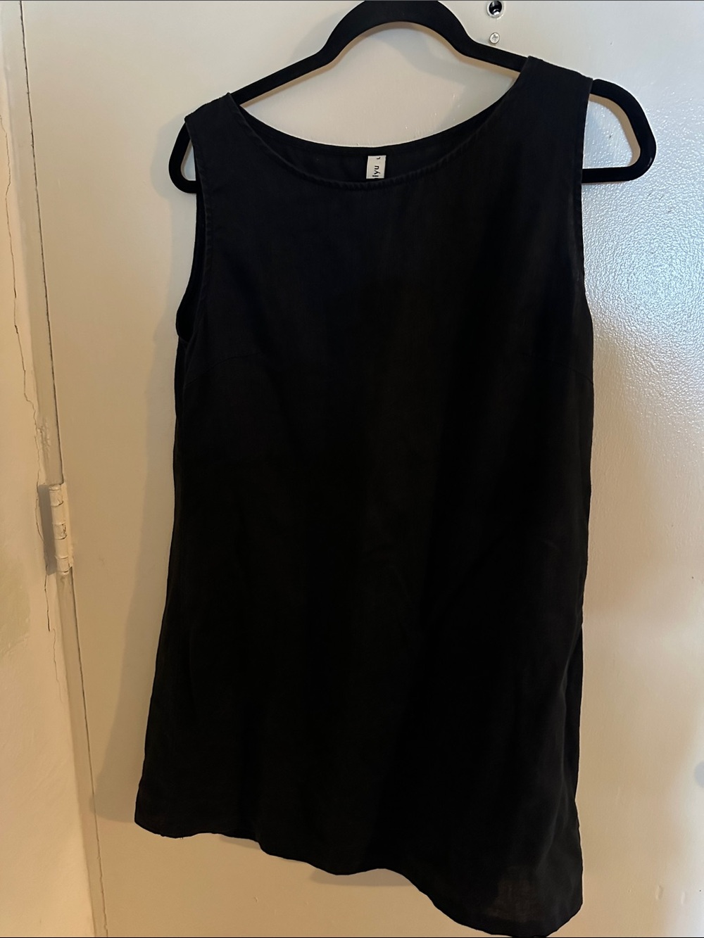 Amazhiyu Black Linen Sleevless Knee Length Dress  for Women Large